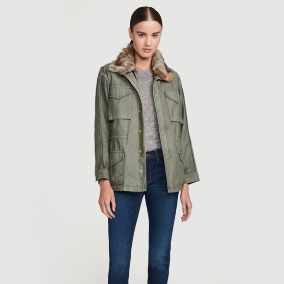 Frame Denim Jackets & Blazers - Frame Camo Green Jacket with Faux Fur - Size XS - Like New